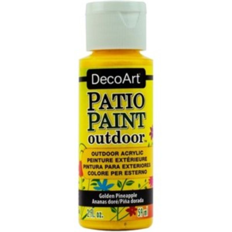 2oz Golden Pineapple patio paint for vibrant outdoor decor, ideal for furniture and planters, weather-resistant and eco-friendly.
