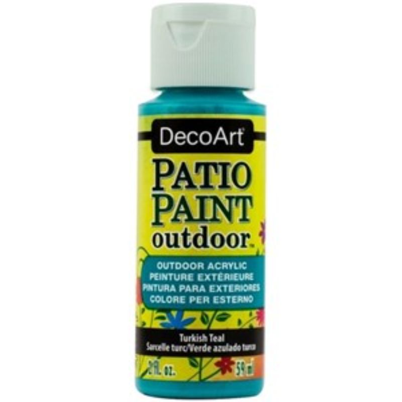 Vibrant Turkish Teal Patio Paint in 2oz, ideal for refreshing outdoor furniture and decor with weather-resistant durability.