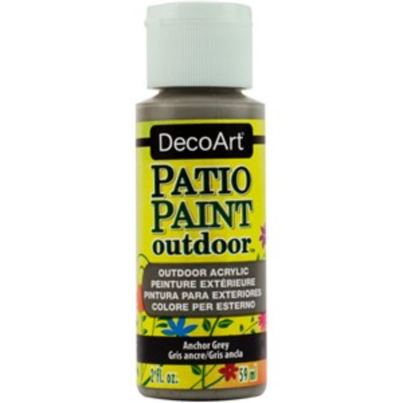 2oz container of Anchor Grey Patio Paint, designed for outdoor use with superior adhesion and weather resistance.