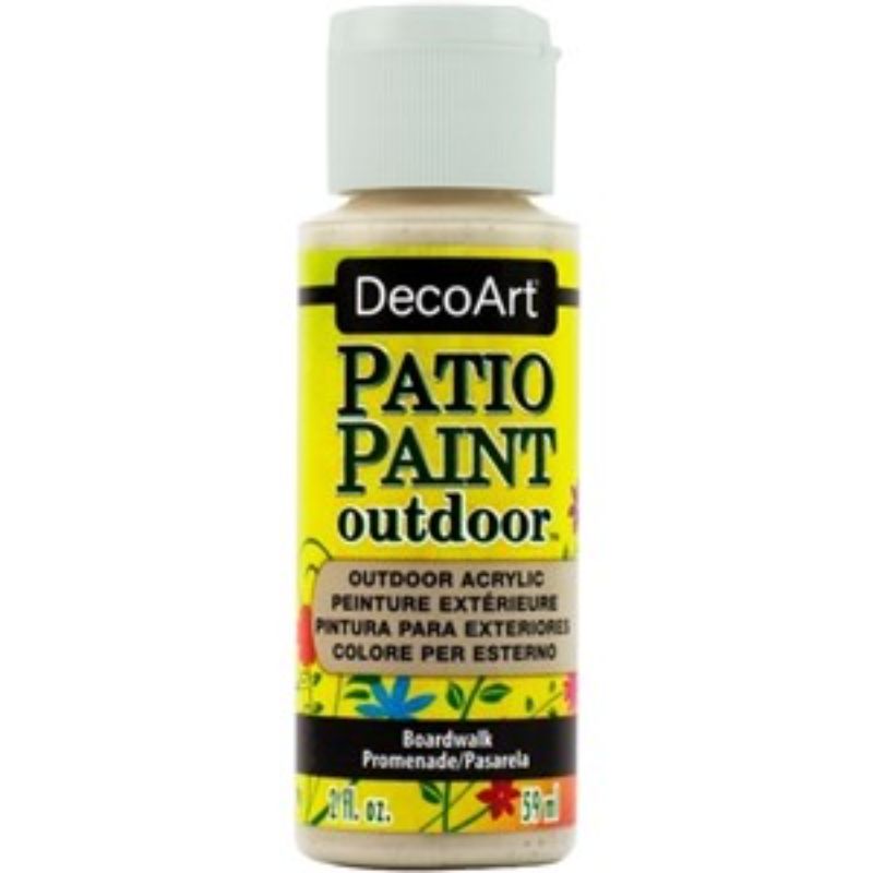 Patio Paint 2oz Boardwalk, a durable outdoor paint for transforming patios and furniture in vibrant colors.