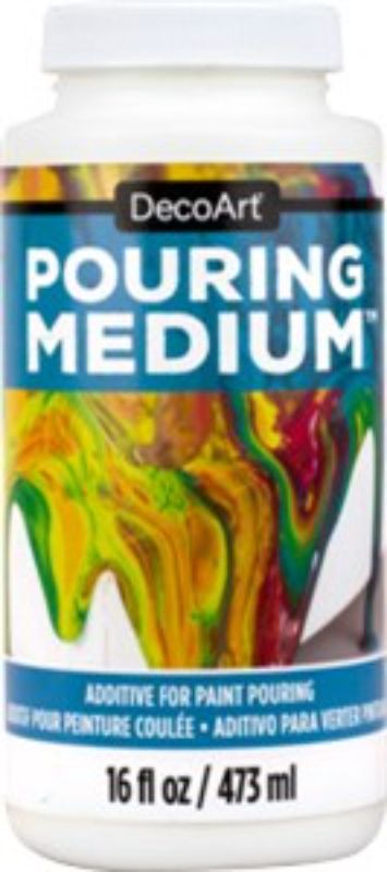 DecoArt 8oz Pouring Medium for smooth, vibrant paint flow in acrylic pouring art projects.
