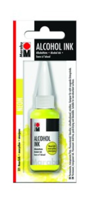 Marabu Alcohol Ink 20ml in Neon Yellow, perfect for vibrant art on non-absorbent surfaces like glass and metal.