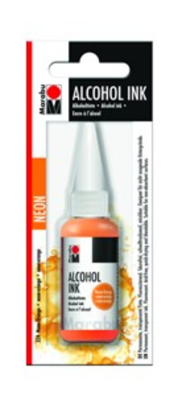 Vibrant 20ml Marabu Alcohol Ink in Neon Orange, perfect for bold artistic designs on non-absorbent surfaces.