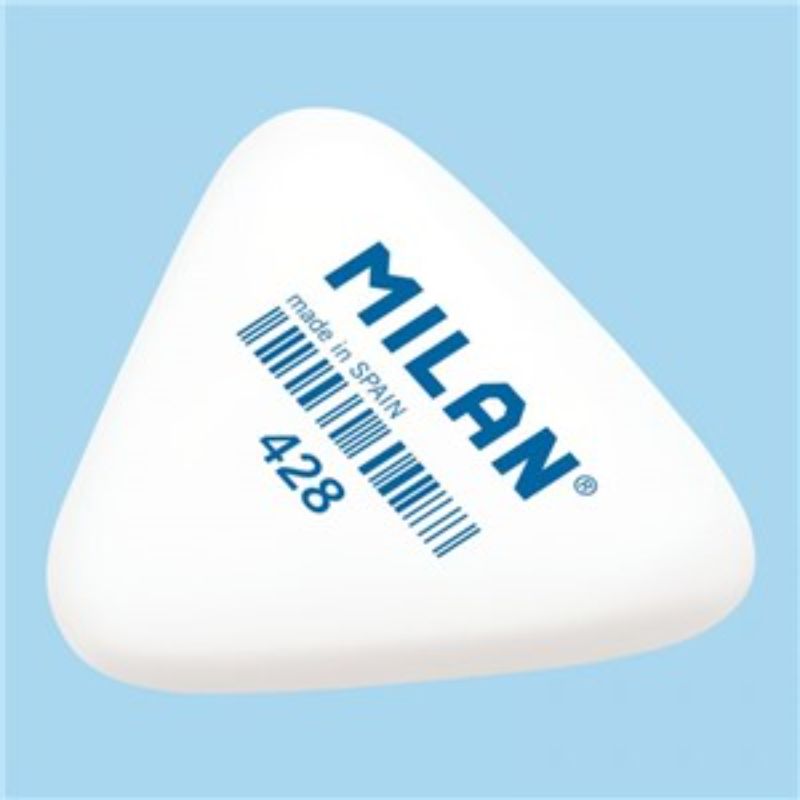 Milan Eraser 428: Triangular synthetic eraser designed for precise graphite removal with minimal smudging.