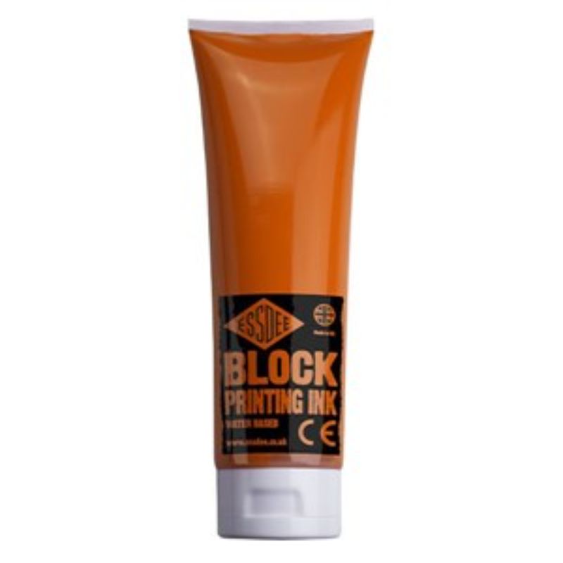 Vibrant 300ml orange block print ink for smooth, high-quality printing on paper and textiles.