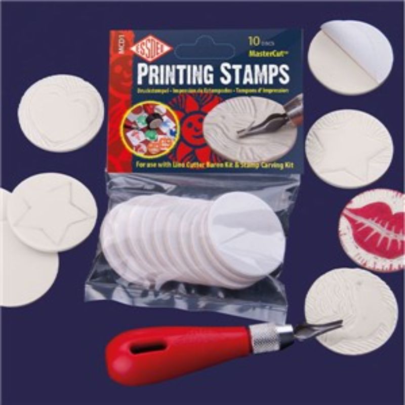 Essdee Mastercut Printing Stamps, 10 self-adhesive discs for custom designs, ideal for artists and crafters.