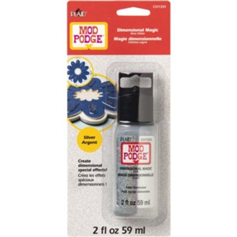 2oz bottle of M/Podge Dimensional Magic Glitter Silver for adding dazzling dimension and sparkle to crafts.