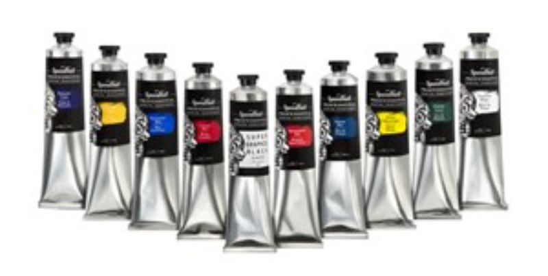 Speedball Pro Relief Ink 8oz in Crimson Red, vibrant, lightfast, oil-based ink for professional printmaking and fine detail work.