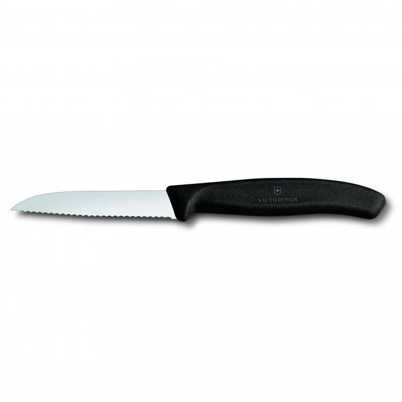Victorinox Paring Knife, 8 Cm Strt Blade, Wavy Edge, Classic, Black