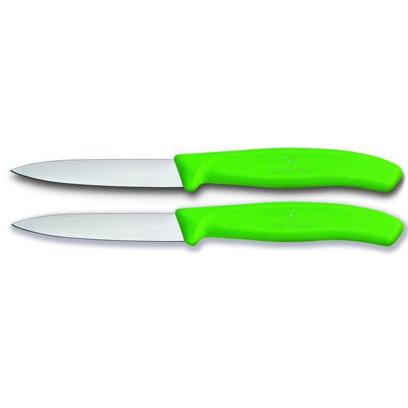 Victorinox Paring Knife, 8 Cm Pointed Blade,2 Pc Set, Classic, Green
