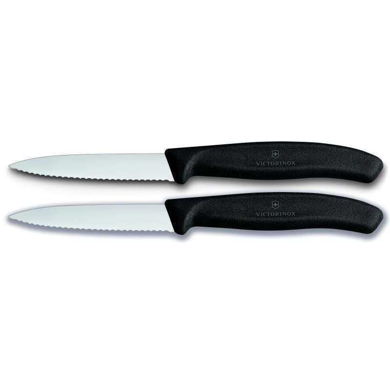 Victorinox Paring Knife, 8 Cm Pointed Tip, Wavy Edge, Classic, Black