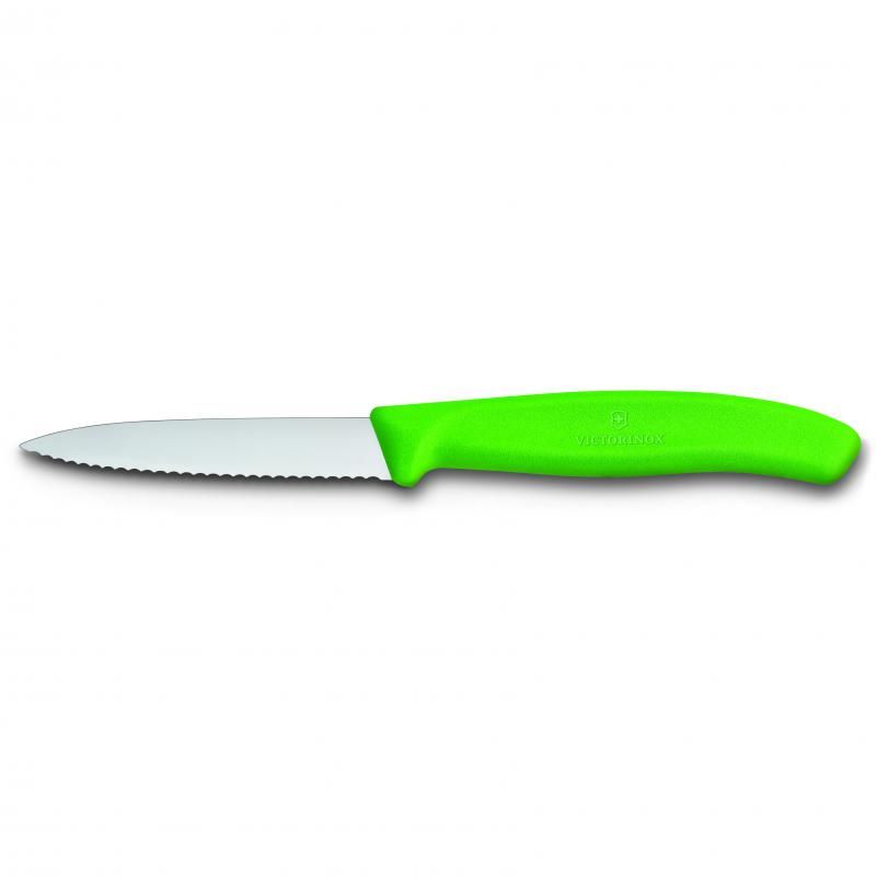 Victorinox Paring Knife, 8 Cm Pointed Tip, Wavy Edge, Classic, Green