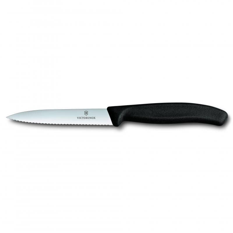Victorinox Paring Knife, 10 Cm Pointed Tip, Wavy Edge, Classic, Black