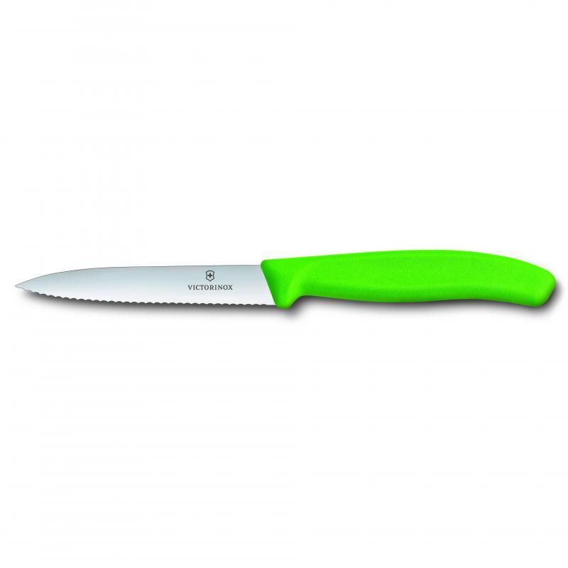 Victorinox Paring Knife, 10 Cm Pointed Tip, Wavy Edge, Classic, Green