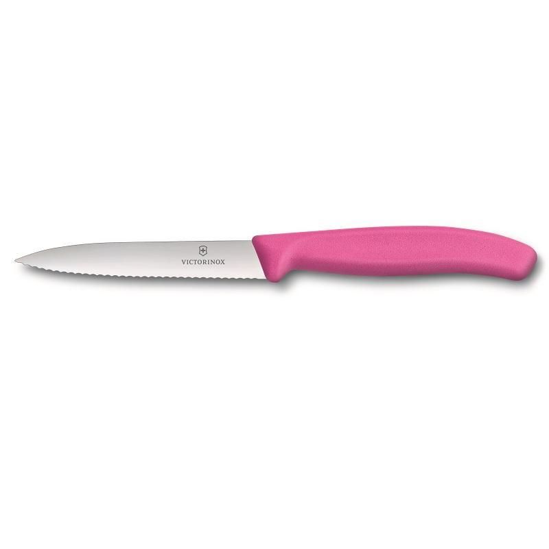 Victorinox Paring Knife, 10 Cm Pointed Tip, Wavy Edge, Classic, Pink