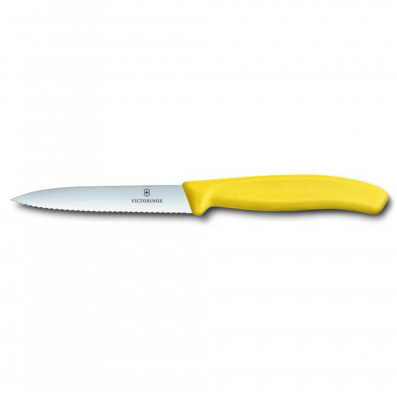 Victorinox Paring Knife, 10 Cm Pointed Tip, Wavy Edge, Classic, Yellow