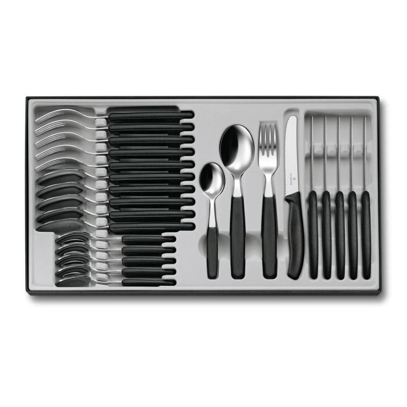 Victorinox 24 Piece Black Cutlery Set Rounded Tip Knives Forks Spoons