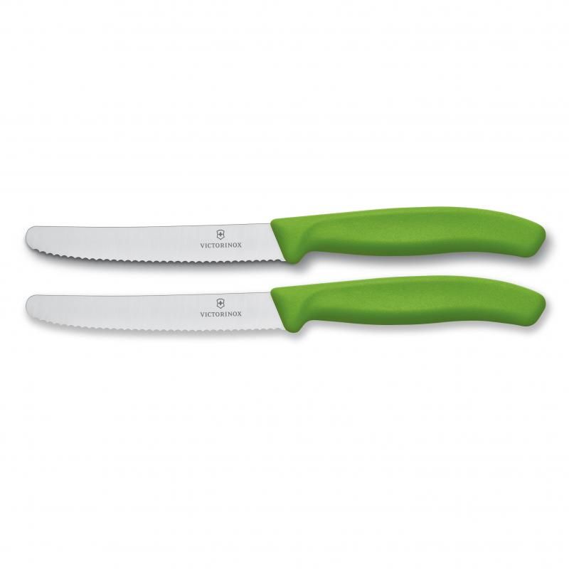 Victorinox Steak & Tomato Knife, 11cm Round Tip, Wavy Edge, 2 Pc Set Green