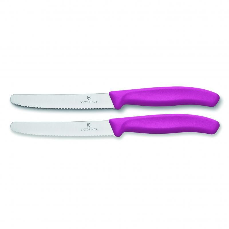Victorinox Steak & Tomato Knife, 11cm Rnd Tip, Wavy Edge, 2 Pc Set Pink