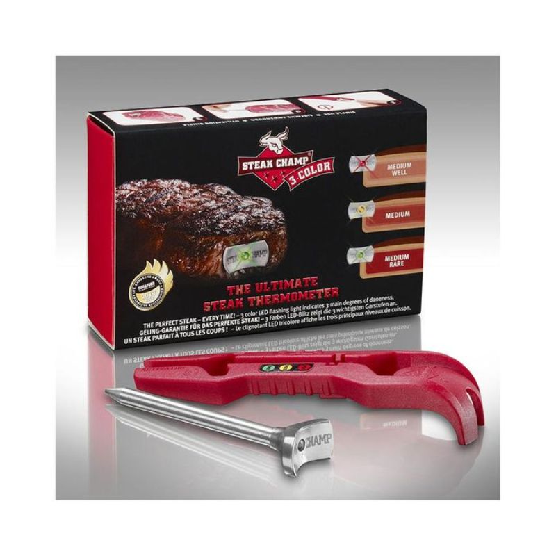 MASTRAD STEAKCHAMP Cooking Probe in stainless steel with tri-color LED for perfect doneness of steaks and versatile cooking options.