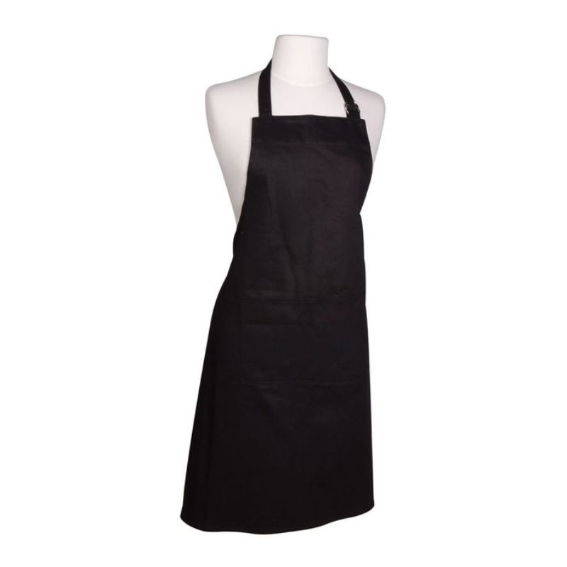 Dexam Adult True Black Full Apron, 100% cotton, adjustable neck strap, large pocket for utensils, 81cm length.