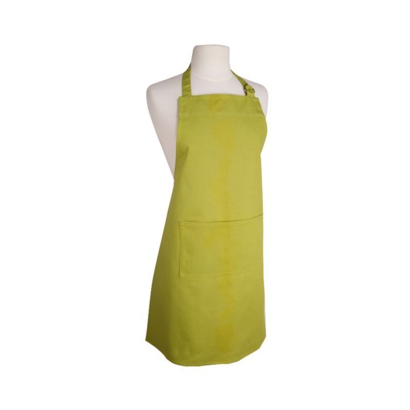 Vibrant green apron with greenery design, adjustable neck strap, front pocket, 81cm length, perfect for cooking or grilling.