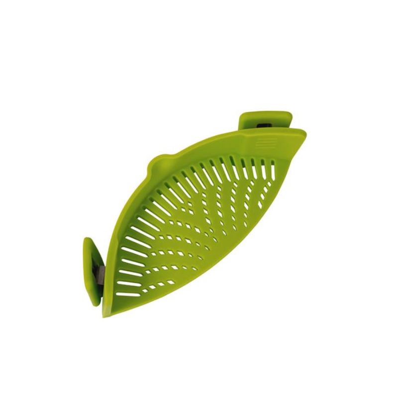 Flexible 100cm silicone strainer with metal clips, heat resistant, perfect for easy, hands-free draining in the kitchen.