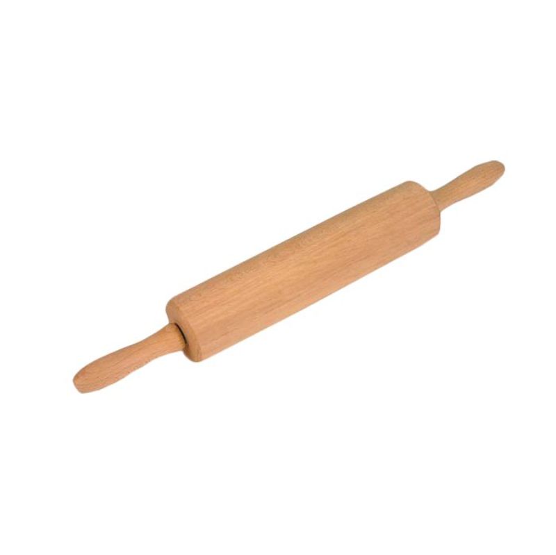 45cm revolving wooden rolling pin with spinning handles, made of durable beech wood for effortless, even dough rolling.