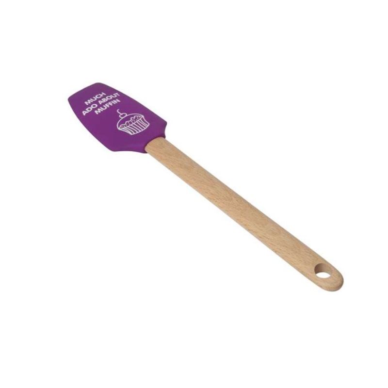 Purple silicone spatula with ergonomic beech handle, perfect for mixing, flipping, and easy cleaning.