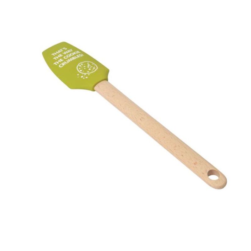 Vibrant green silicone spatula with ergonomic beech handle, ideal for baking and cooking without scratching cookware.