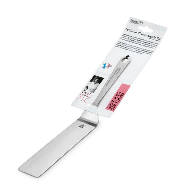 Long stainless steel spatula designed by Anne Sophie Pic for precision cooking and elegant presentation.