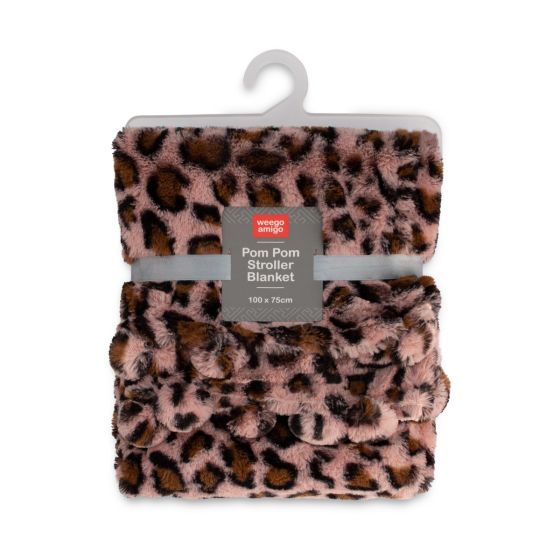 Weegoamigo Plush Pom Pom Blanket - Leopard Pink - Weegoamigo