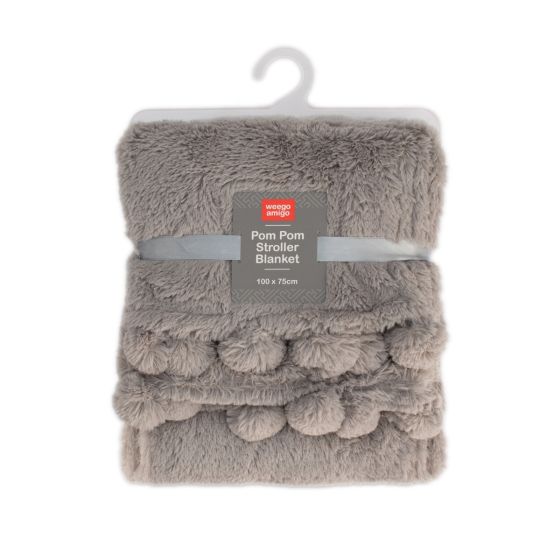 Weegoamigo Plush Pom Pom Blanket - Grey - Weegoamigo