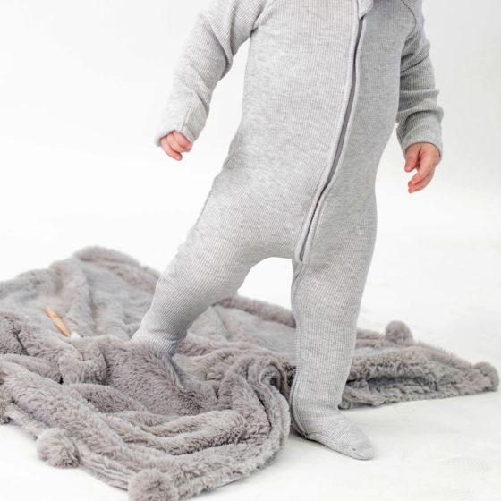 Weegoamigo Plush Pom Pom Blanket - Grey - Weegoamigo