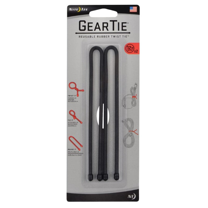 NITE IZE GEAR TIE REUSE. RUB-TWST TIE 12" 2PK BLK
