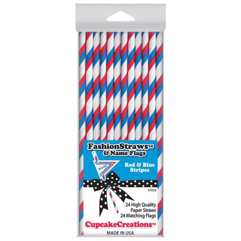 CUP CAKE CREATION 7016 19CM STRWS RED/BLU STRP C/CAKE 24PC