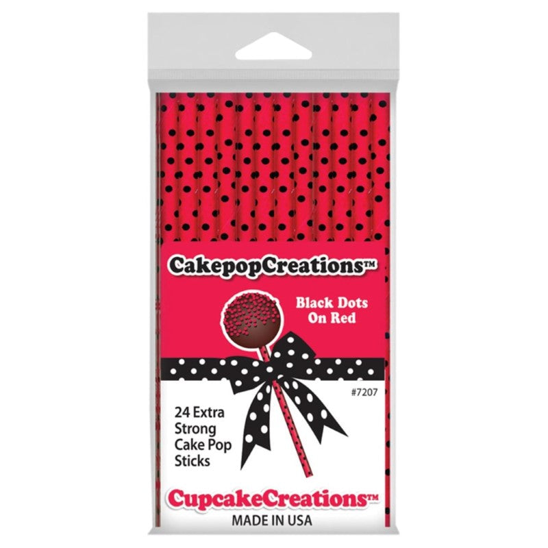 CUP CAKE CREATION 7207 15CM CAKEPOP STK BLK DOTS RED 24PC
