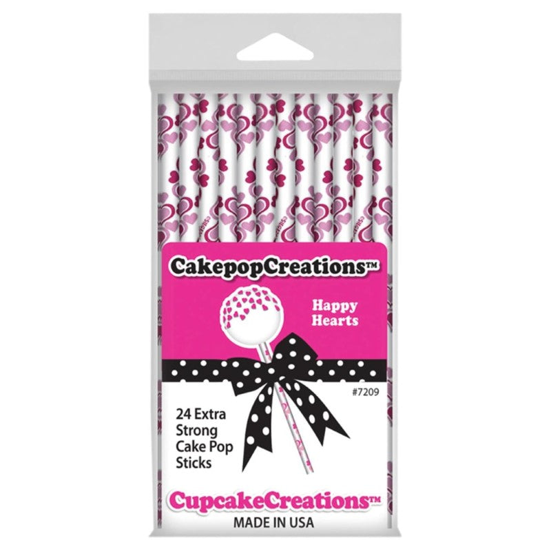 CUP CAKE CREATION 7209 15CM CAKEPOP STKS HAPPY HEARTS 24PC