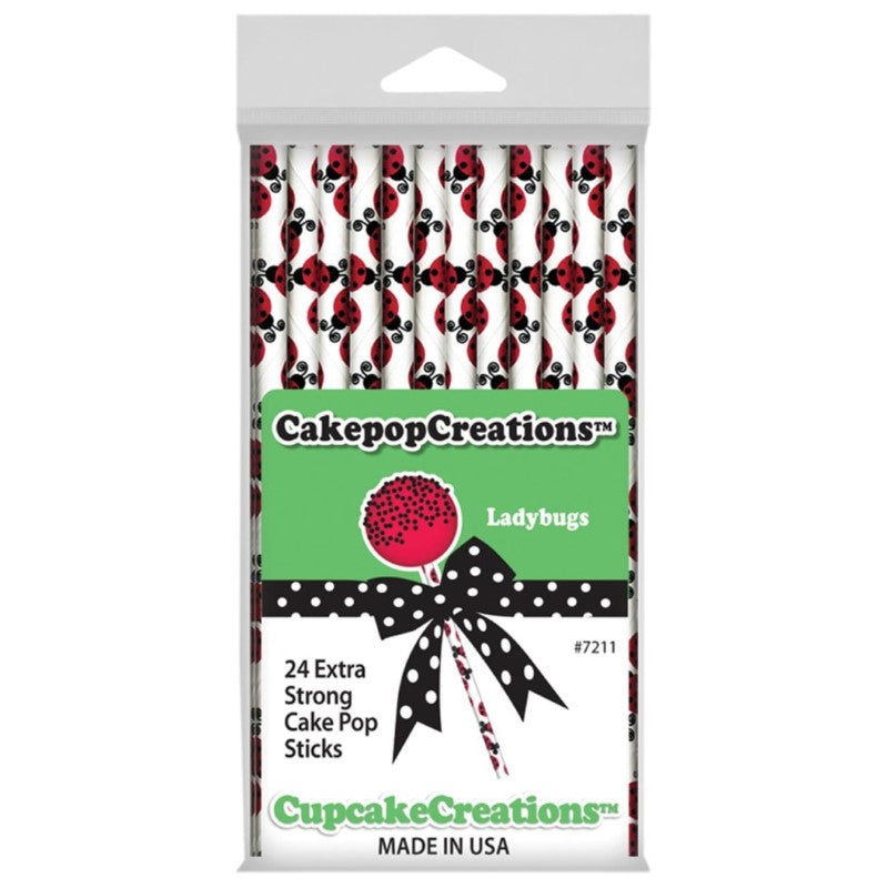 CUP CAKE CREATION 7211 15CM CAKEPOP STKS RED LADYBUG 24PCS