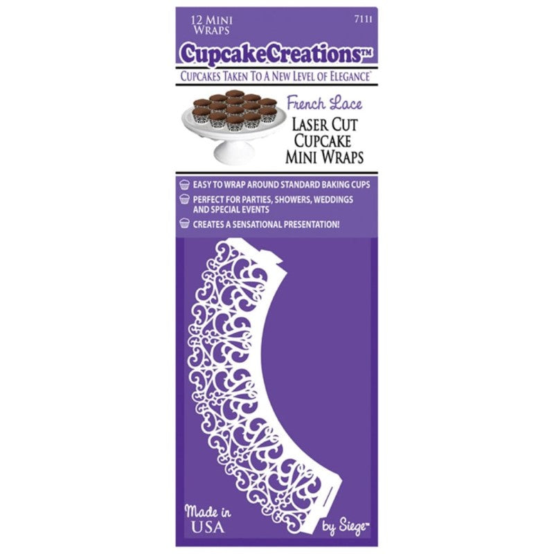 CUP CAKE CREATION FRENCH LACE MINI CUPCAKE WRAP 12PC