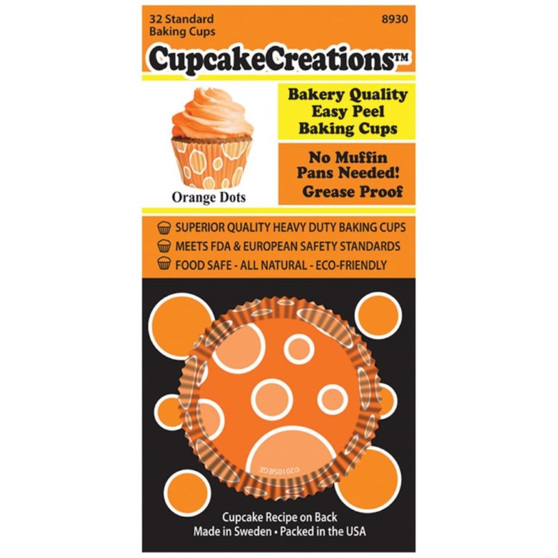 CUP CAKE CREATION STD ORANGE DOTS ON ORANGE CUPCAKES 32PCS