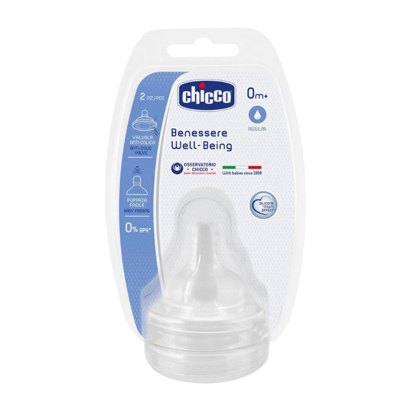 CHICCO TEAT: WELL-BEING SIL OM+ REG FLOW 2PK