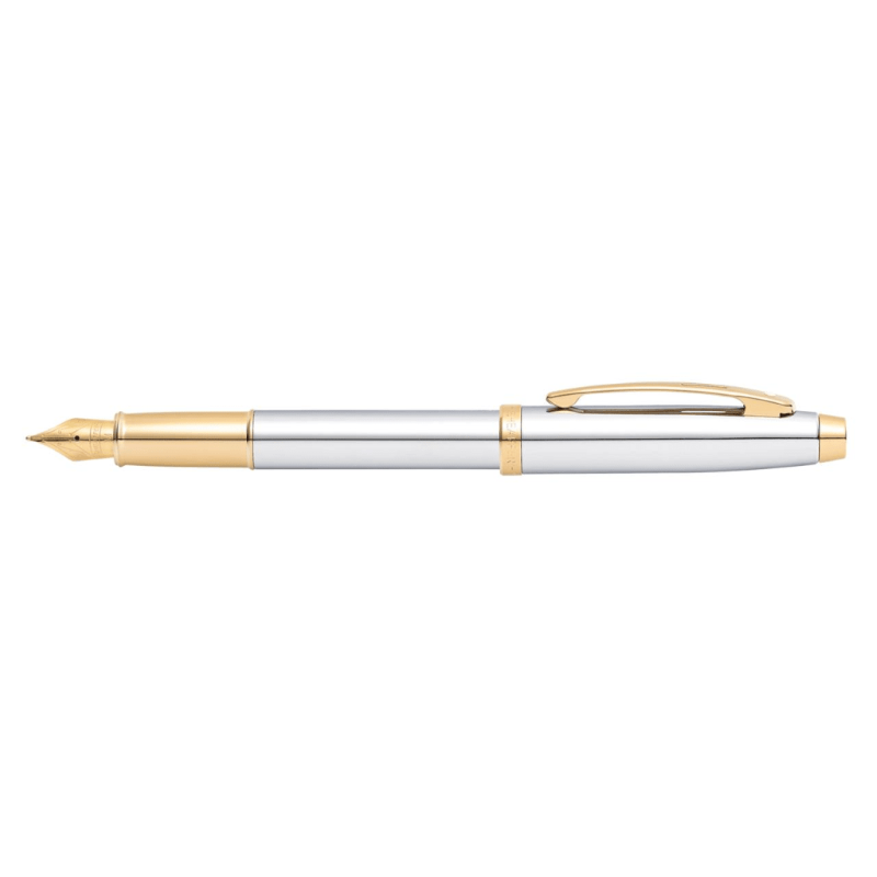 SHEAFFER® 100 9340 BRIGHT CHROME FOUNTAIN PEN WITH GOLD-TONE TRIM - MEDIUM