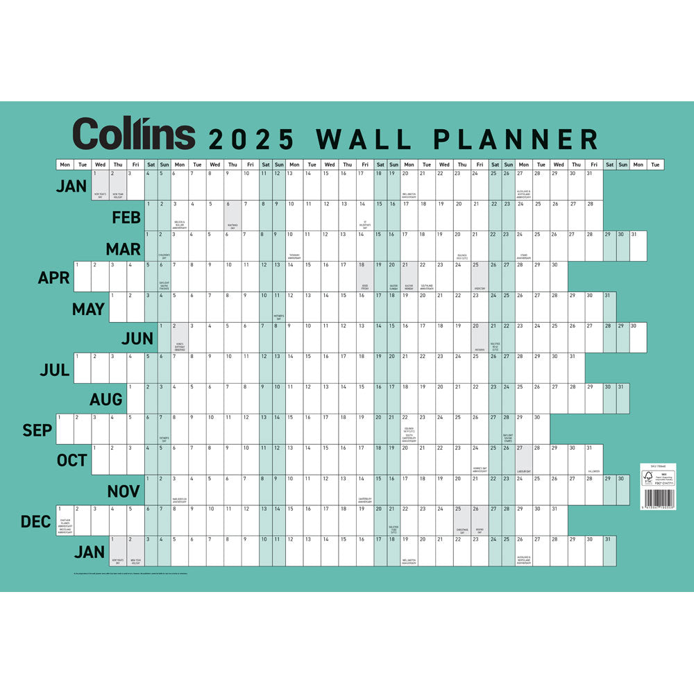 Collins Wallplanner A2 Unlaminated Odd Year