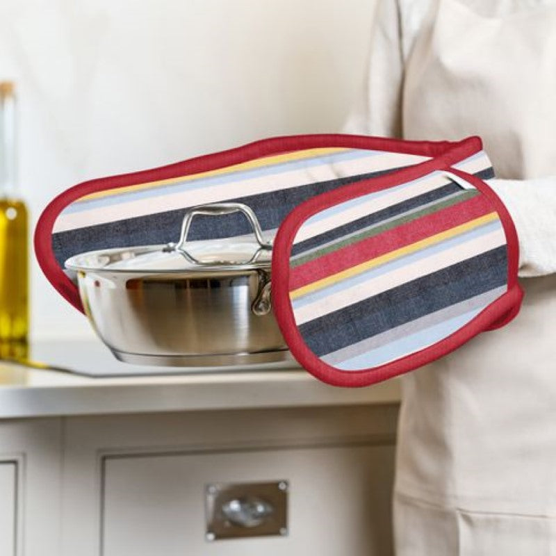 Dexam Striped Recycled Cotton Double Oven Gloves - Red