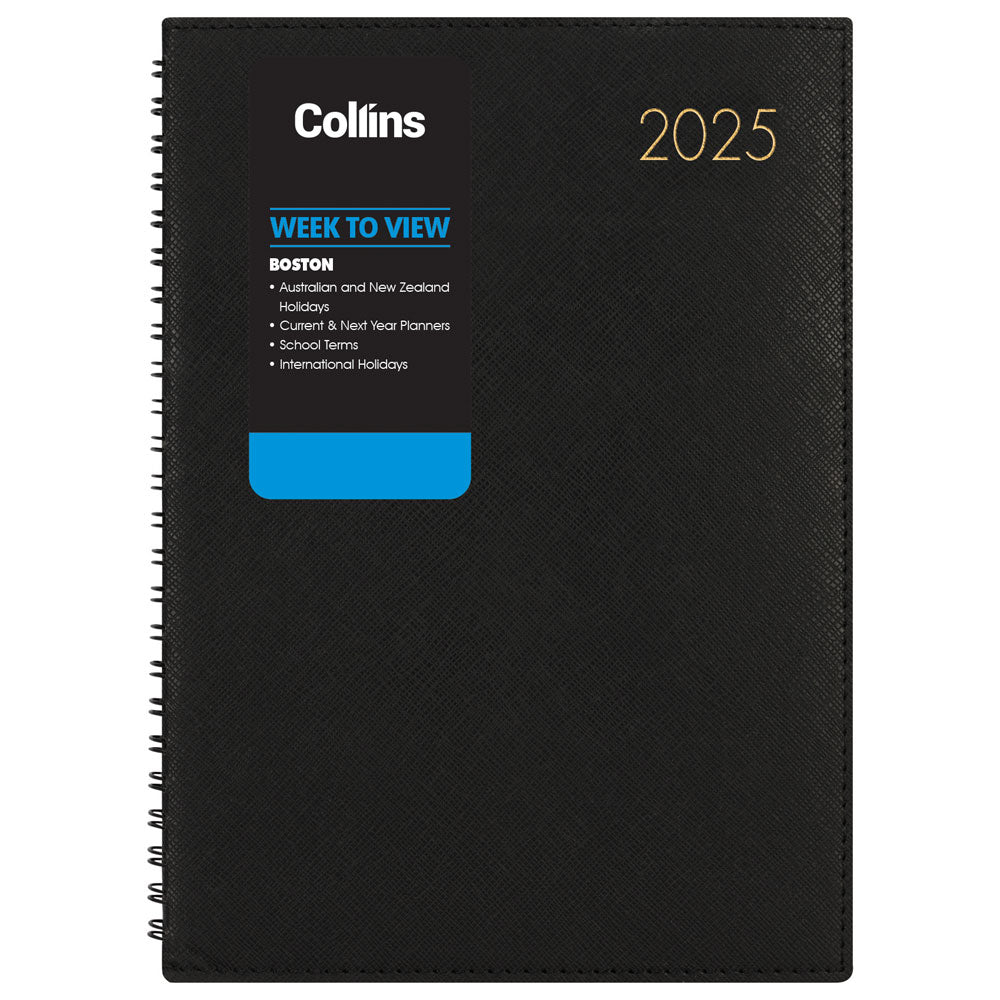 Collins Boston A53 Week To View Diary Black Wiro Odd Year