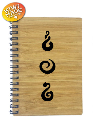 Bamboo Notebook Laser Cut with Twist, Koru, Hook