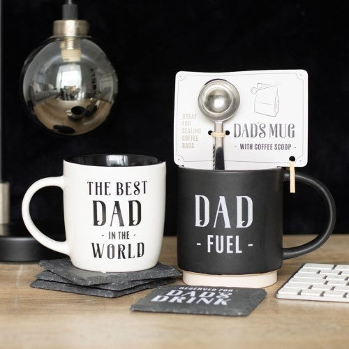 Dad Fuel Ceramic Mug and Metal Coffee Scoop Clip