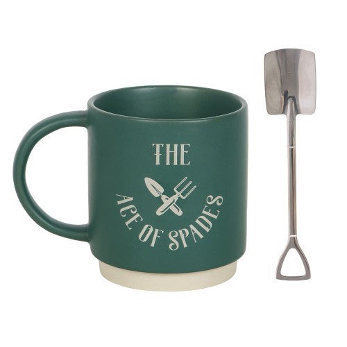 Ace of Spades Ceramic Mug with Metal Spade Spoon