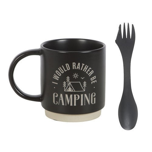 I'd Rather Be Camping Ceramic Mug with 3-in-1 Spork